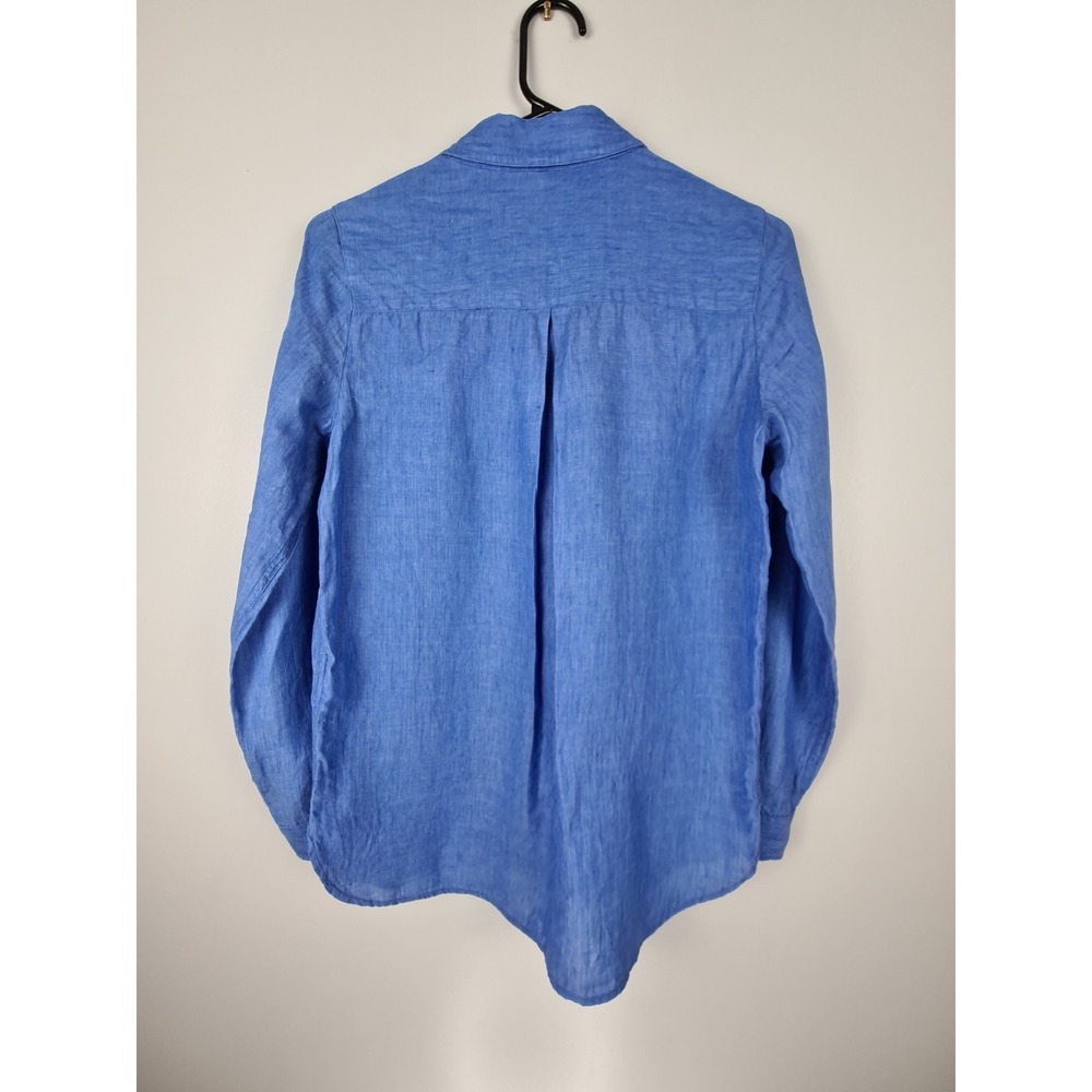 J McLaughlin Shirt‎ Women's XS Linen Button Up Long Sleeve Blue Preppy Workwear - Picture 7 of 7